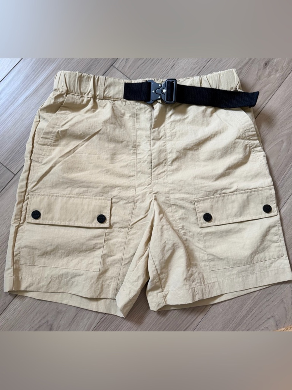 333 Half Evil Belted Beige Nylon Cargo Shorts Sz S HEAVY DUTY BELT